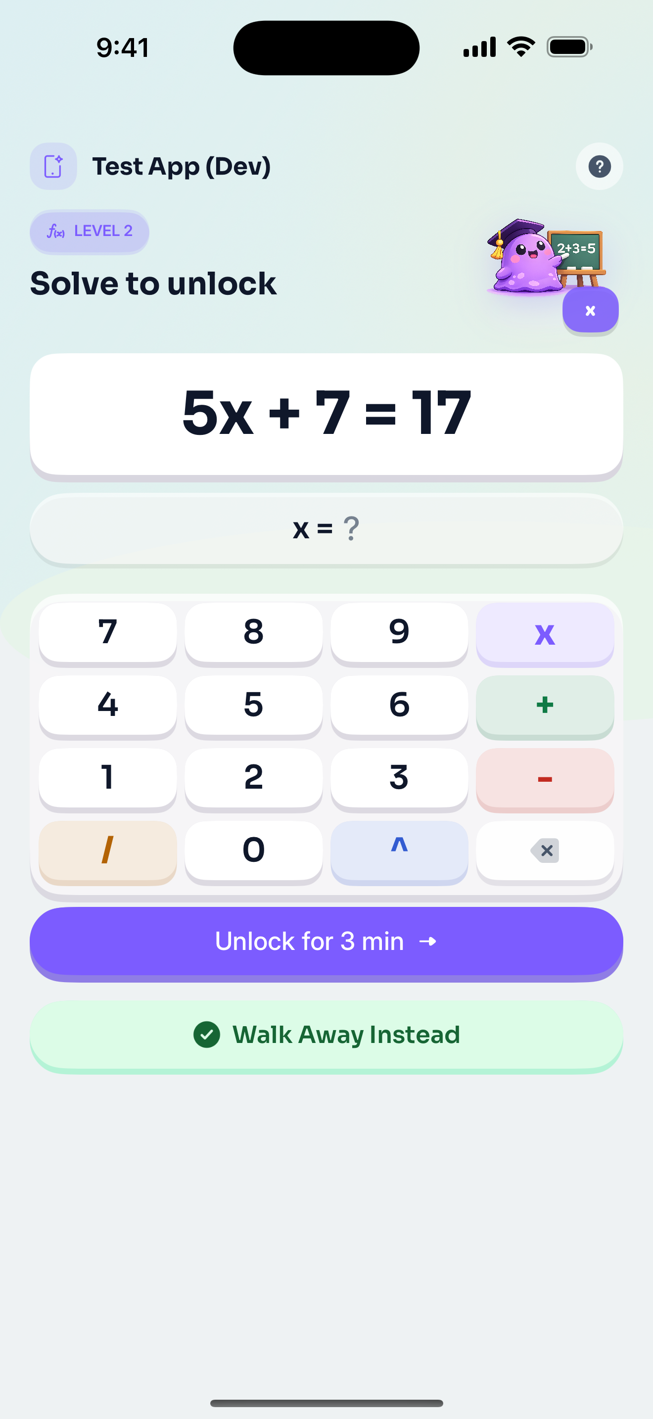 Blob solve screen asking the user to find x before opening TikTok.